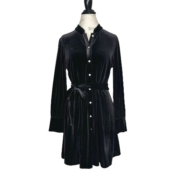 Zara | Women | Black Stretch Velvet Jewel LS Little Black Mini Dress | Medium - Picture 2 of 15